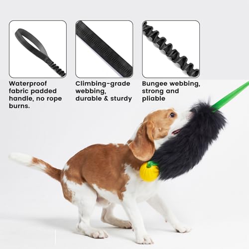 Dog Rope Toy,Dog Bungee Chaser Toy 100% Sheepskin,Sheep Smell Tug Toy for All Breeds (Black, Long Without Ball) - color: Black, size: Long Without Ball
