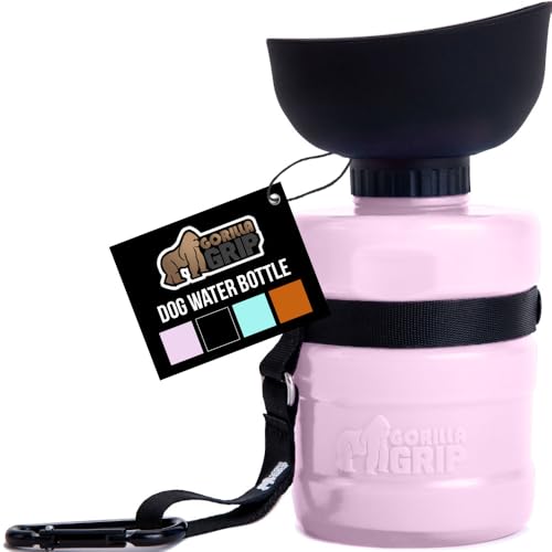 GORILLA GRIP Dog Water Bottle, Portable Water Bowl Dispenser for Dogs, 16 oz Leak Proof Pet Travel Squeeze Bottles, Food Grade Silicone, to Go Puppy Essentials, Hiking Camping Trip Accessories, Pink - color: Pink, size: 16oz