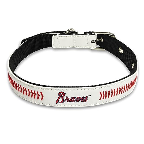 MLB Dog Collar Atlanta Braves New Signature PRO PVC-Leather Premium Pet Collars Extra Tough & Durable! Super Stylish! Size: Small Adjustable 12-15" Length x 0.75" Width - color: White, size: Small