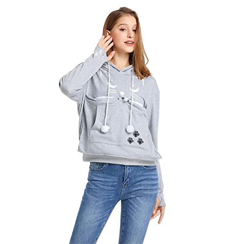ALYC Unisex Hoodies Pet Holder Cat Dog Kangaroo Pouch Carries Pullover with Cat Printing Sweatshirt (Light Grey, XXL) - color: Light Grey, size: XX-Large