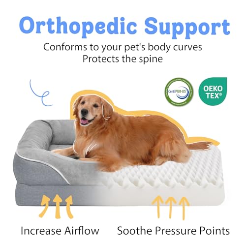 Orthopedic Removable Large Dog Bed -XL Large Dog Bed with Washable Cover and Removable Bolsters Non-Slip Bottom & Waterproof Pet Bed Sofa - color: Silver, size: XL-large (42"L x 30"W x 7.5"Th)