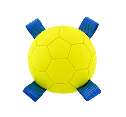 Hartz Dura Play Sports Soccer Dog Toy, Bacon Scented Squeaky Latex Yellow & Blue Toy, 1 Count - size: 1 Count, style: Soccer Ball