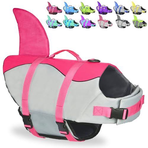 Shark Dog Life Jacket, Adjustable Dog Life Vest with Shark Fin, Suit for Small Medium Large Dog Life Vest for Swimming and Boating - color: Pink-Shark, size: X-small