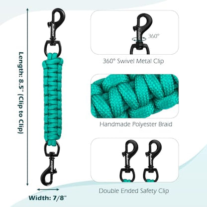Dog Collar Safety Clip, Handmade Backup Safety Strap for Dog Harness, Prong, Pinch Collar, Double Ended Clasp Leash Connector (Turquoise) - color: Turquoise