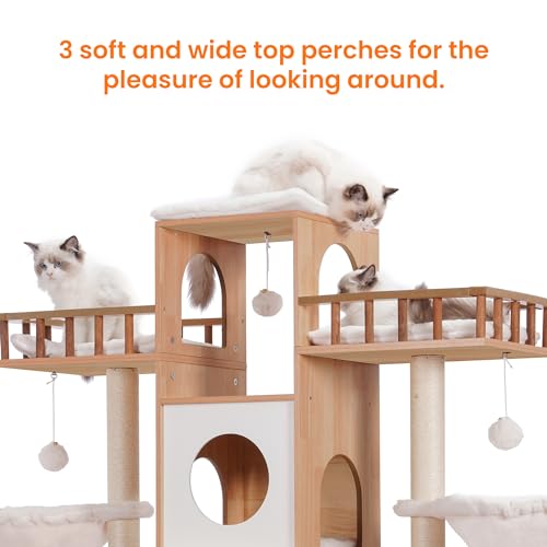 Heybly Cat Tree with Litter Box Enclosure for Indoor Big Cat, Cat Tower for Large Cats 20lbs Heavy Duty, Modern Cat Condo Furniture with Scratching Posts, Walnut HCT110WB - color: Walnut