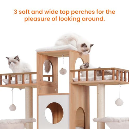 Heybly Cat Tree with Litter Box Enclosure for Indoor Big Cat, Cat Tower for Large Cats 20lbs Heavy Duty, Modern Cat Condo Furniture with Scratching Posts, Walnut HCT110WB - color: Walnut