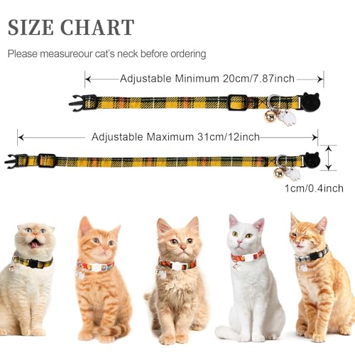 Unique style paws 2 Pack Kitten Collar Breakaway with Bell & Pendant, Adjustable Safety Cat Cotton Collars for Girl Boy Cats and Small Pets - color: brown yellow grid
