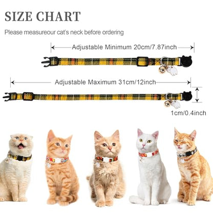 Unique style paws 2 Pack Kitten Collar Breakaway with Bell & Pendant, Adjustable Safety Cat Cotton Collars for Girl Boy Cats and Small Pets - color: brown yellow grid