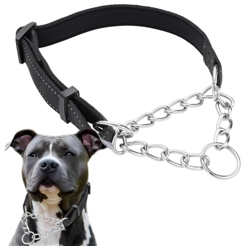 Martingale Collar for Dogs, Reflective Nylon Soft Padded No Pull Training Collars Adjustable Stainless Steel Chain Collar for Small Medium Large Dogs Black Medium - color: Black, size: Medium (Neck for 14-18")