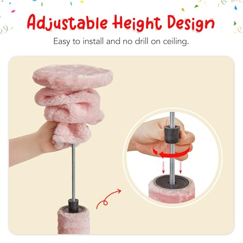Pink Cat Tree, Floor to Ceiling Cat Tower Adjustable Height [92.9-102.4 in=235-258cm], 7 Tiers Cat Climbing Play House with Scratching Post, Cozy Condo & Hammocks for Indoor Cats - color: Pink