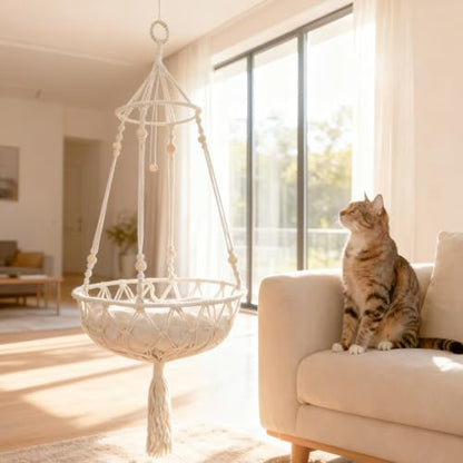 Cat Hammock Cat Window Perch, Bohemian-Style Hanging Basket Swing, Soft Pet Bed Cushion, Comfortable Window Kitty Bed, Perfect for Cats to Sunbathe, Take Naps, and Gaze Into the Distance 40*120CM