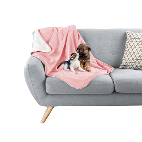 Waterproof Pet Blanket - 30x40-Inch Reversible Sherpa Fleece Throw Protects Couches, Cars, and Beds from Spills, Stains, and Fur by PETMAKER (Pink) - color: Pink, size: X-Small