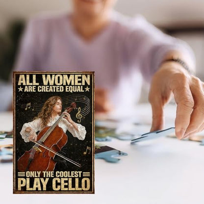500 Pieces Jigsaw Puzzles for Adults, All Women are Created Equal Only The Coolest Play Cello Art Puzzle, Stress Relief Logical Thinking Brain Teaser Puzzle 20.4x15 Inch - color: Wooden Puzzle1, size: 500 Piece pcs