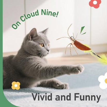 Cat Bug Toy Wand - Cat Teaser Wand Toy with 4 Pcs Cute Insect Feather cat Toy Replacements, Interactive Cat Toys Bug for Indoor Cats Kittens - color: Bugs