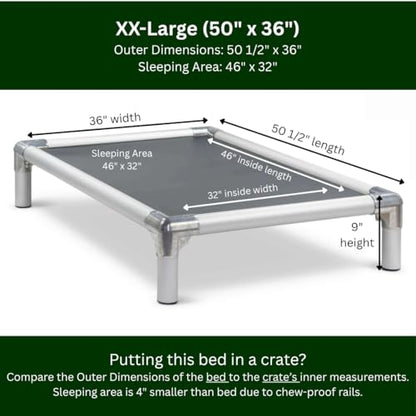 Kuranda Chewproof Elevated Dog Bed - Silver Aluminum - 50" x 36" - Heavy Duty Vinyl - Smoke - color: Smoke, size: XX-Large