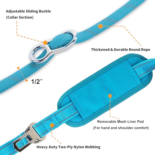 10FT Hands Free Dog Leash for Small Medium Large Dogs, Heavy Duty Reflective Dog Leash with Traffic Handle, Seat Belt Buckle & Poop Bag Holder (Blue) - color: Blue, size: 10FT