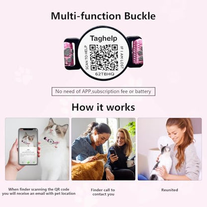 2 Pack QR Code Cat Collar with Instant Lost Pet Recovery System, Scan for Urgent Alerts & Location Info, Breakaway Reflective Collar with Safety Bell (Blue & Pink) - color: Paw pattern - Blue & Pink