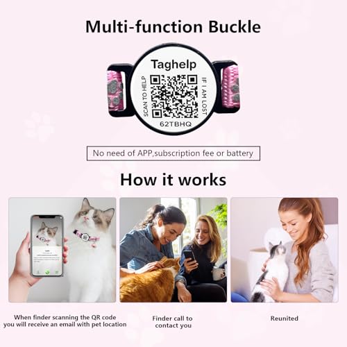 Smart QR Code Cat Collar 2-Pack: Your Cat's Digital Safety Profile, Breakaway Reflective Collar with Instant Email Alert When Scanned (Pink & Purple A) - color: Paw pattern - Pink & Purple