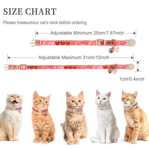 Unique style paws 2 Pack Valentine's Kitten Collar Breakaway with Bell&Pendant, Adjustable Safety Red Lip Rainbow Cat Cotton Collar for Girl Boy Cat and Small Pet - color: painting blue pink love