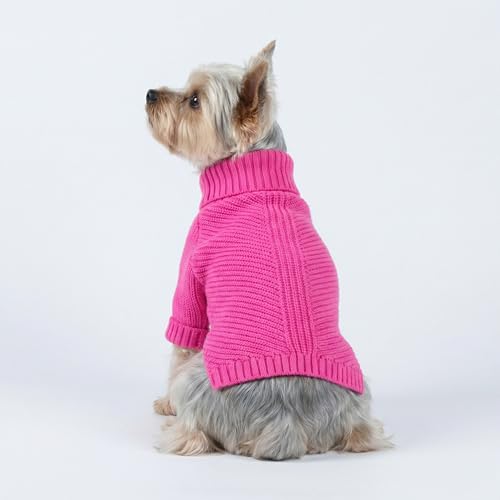 Fitwarm Valentines Dog Turtleneck Sweater, Dog Winter Clothes for Small Dogs Girl, Knitted Pet Coat, Cat Outfit, Hot Pink, XS - color: Rose Red, size: X-Small