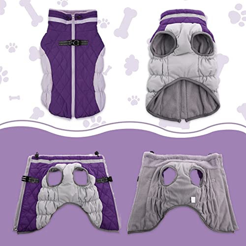 Lelepet Dog Coat Warm Dog Winter Coat Waterproof Dogs Jacket with Harness Built in Reflective Pet Fleece Vest Zip-Up Cold Weather Coats for Small Dogs Turtleneck & Windproof Coats Chihuahua Purple XS - color: Purple, size: X-Small