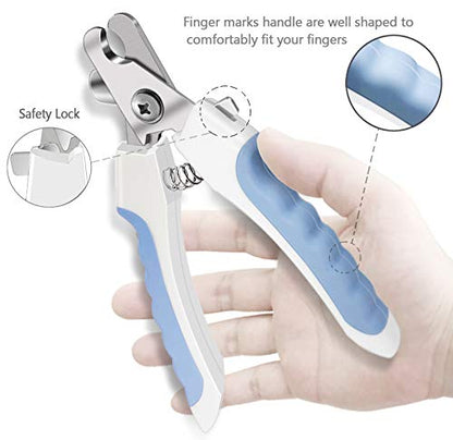 Pet Nail Clippers and Trimmers Set Safety Guard to Avoid Over Cutting Razor Sharp Blades Grooming Tool for All Small Large Dog Cat Blue - color: Blue