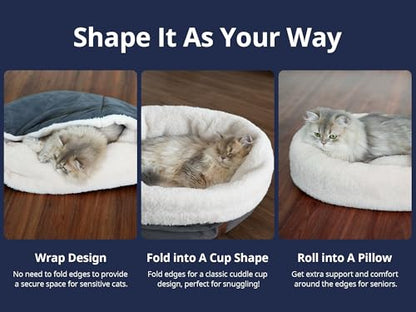 Self Warming Cat Bed, 17.7" x 13.7" Anti-Slip Soft Round Thermal Pet Cushion Bed for Kittens, Cats, Puppies and Small Dogs, Blue - color: Blue