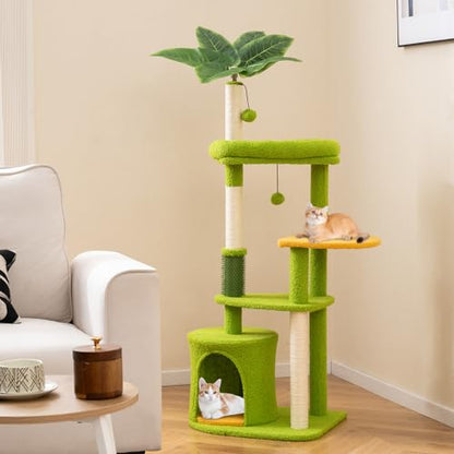 PETSITE Palm Cute Cat Tree, 48 Inches Tall with Sisal Scratching Posts, Condo, Dangling Ball, and Self Groomer, Ideal for Indoor Small & Medium Cats (19 x 16 x 48 inches) - size: 19 x 16 x 48 inches