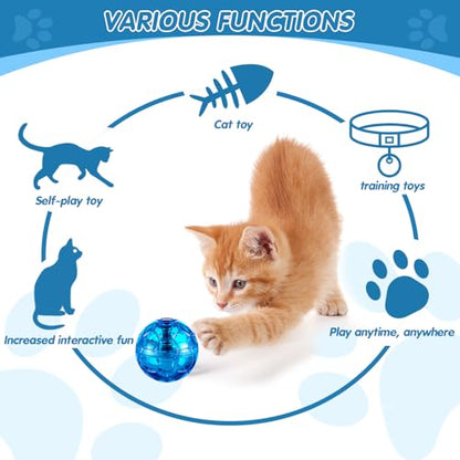 Sratte 2 Pcs Ghost Hunting Cat Ball Activated Cat Toy Motion LED Light Pet Balls Motion Dog Interactive Pet Toys Glowing Mini Running Exercise Supplies for Animals Activity (Rose Red,Light Blue) - color: Rose Red, Light Blue