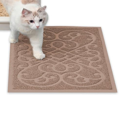 PetLike Cat Litter Box Mat, Thick Kitty Litter Trapping Mat, Durable,Waterproof &Washable with Non-Slip Backing, Soft on Kitty Paws and Easy to Clean, BPA Free - color: Tan, size: 30x18