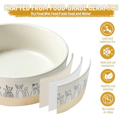 Elevated Ceramic Cat Bowls with Wooden Stand，6.1inch Raised Cat Bowls with Cute Pattern for Small and Medium Breed Dogs,2 Pack Cats Food and Water Bowl Set,Weighted Pet Dishes Dishwasher Safe - size: 2 pack bowl with stand