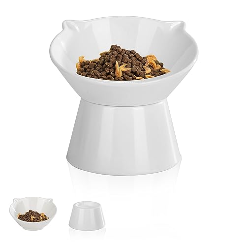 Detachable Elevated Cat Bowls, 15° Tilted Raised Cat Food Bowl Anti-Vomiting, Whisker Friendly, Adjustable Pet cat Dishes for Protecting Spine, Adult Kitten (White) - color: White