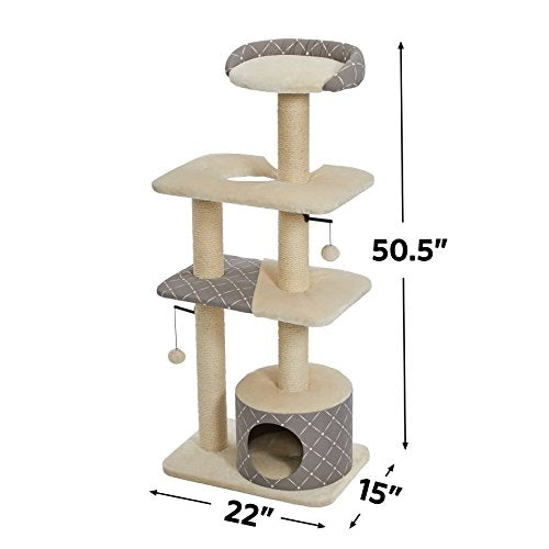MidWest Homes for Pets Cat Tree | Tower Cat Furniture, 5-Tier Cat Tree w/Sisal Wrapped Support Scratching Posts & High Cat Look-Out Perch, Mushroom/Diamond Pattern, Large Cat Tree - size: Tower Cat Furniture, Mushroom Diamond Pattern