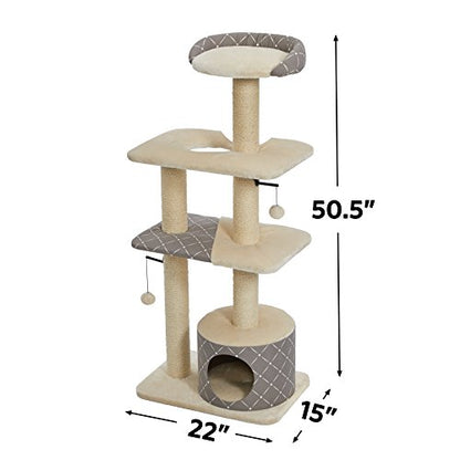 MidWest Homes for Pets Cat Tree | Tower Cat Furniture, 5-Tier Cat Tree w/Sisal Wrapped Support Scratching Posts & High Cat Look-Out Perch, Mushroom/Diamond Pattern, Large Cat Tree - size: Tower Cat Furniture, Mushroom Diamond Pattern