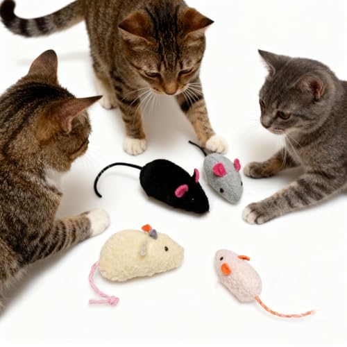 emours 12pcs Pack Mice Toys for Cats Kitten Plush Mouse Toys with Catnip,Colors Varies