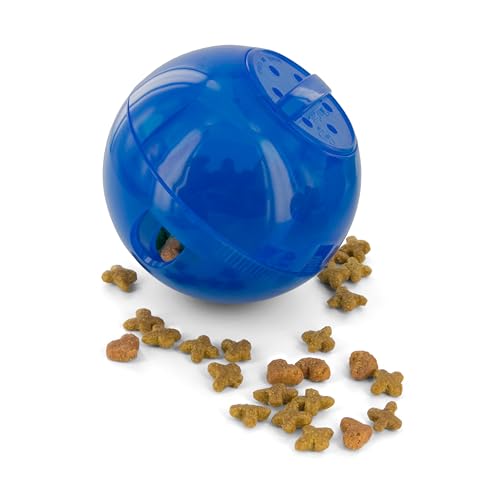 PetSafe Slimcat Slow Feeder Ball for Cats - Interactive Puzzle Game for Your Cat - Fill with Food and Treats - Great for Indoor Play for Kittens and Adult Cats, Portion Control and Fast Eaters (Blue) - color: Blue