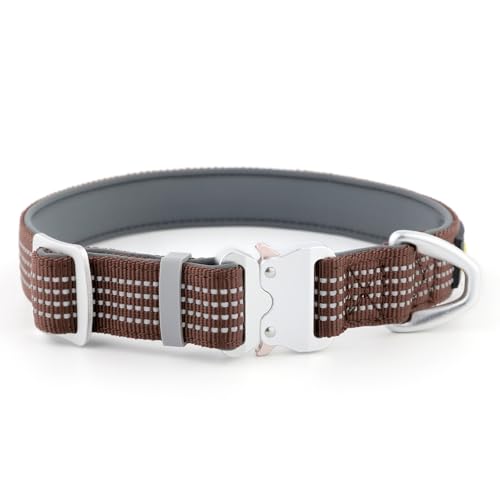 Plutus Pet Reflective Dog Collar with Aviation Aluminum Buckle, Neoprene Padded for Comfort, Lightweight, Heavy Duty Nylon Collar for Puppy Small Medium Large Dogs (Chocolate, S) - color: Chocolate, size: S
