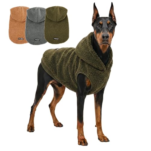 Tuff Pupper Fleece Dog Hoodie Sweater | Teddy Sherpa Outer & Soft Polar Fleece Lining | Adjustable Fit Winter Coat with Hood, Leash Hole, Ribbed Cuffs | For Small Medium Large XL XXL Dogs (Olive, XXL) - color: Olive, size: 80-115 lbs (XX-Large)
