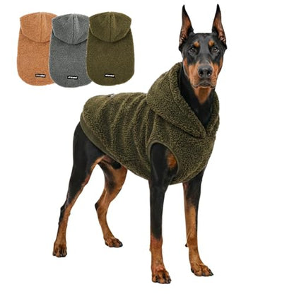 Tuff Pupper Fleece Dog Hoodie Sweater | Teddy Sherpa Outer & Soft Polar Fleece Lining | Adjustable Fit Winter Coat with Hood, Leash Hole, Ribbed Cuffs | For Small Medium Large XL XXL Dogs (Olive, XXL) - color: Olive, size: 80-115 lbs (XX-Large)