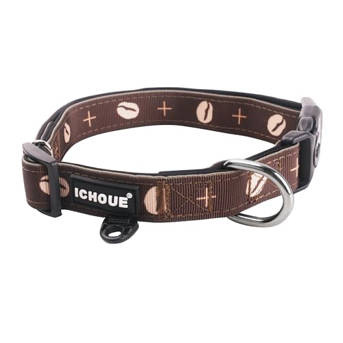 iChoue Original Print French Bulldog Collar Adjustable with Locked Buckle for Frenchie Pug English Boston Terrier Dogs, Coffee Bean, Small - color: Collar Coffee Bean, size: Small ( 5 - 25 lbs )