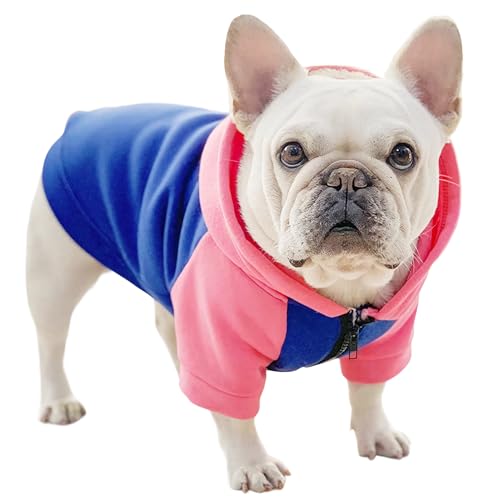 XS Fleece Dog Sweater Puppy Sweaters for Small Dogs Boy, Zipper Closure Frenchie Clothes French Bulldog Clothes, Pet Hoodie Sweatshirt Winter Coat,Color Blocked,Pink, XS - color: Color-Blocked-Pink, size: X-Small