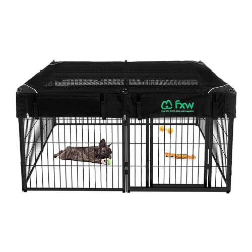 FXW Homeplus Indoor Dog Playpen with Square Mesh Top Cover for Escape Prevention, 24 Inch 8 Panels Heavy Duty Dog Pen for Puppies and Small Dogs, Black│Patented - size: 24"H (Black)