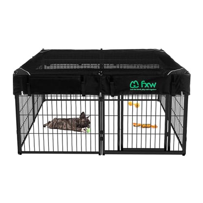 FXW Homeplus Indoor Dog Playpen with Square Mesh Top Cover for Escape Prevention, 24 Inch 8 Panels Heavy Duty Dog Pen for Puppies and Small Dogs, Black│Patented - size: 24"H (Black)
