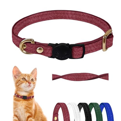 Cat Collar Breakaway with D-Ring and Safety Buckle, Adjustable, Soft Sheep Leather and Lightweight for Kittens and Small Pets (Neck Fit 7.5"-11", Rose Red) - color: Rose Red (7.5–11")