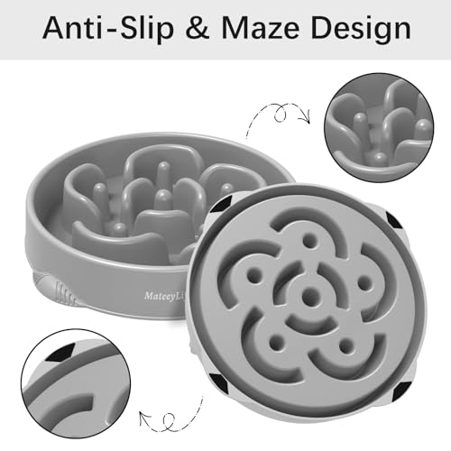 MateeyLife Large Slow Feeder Dog Bowls, Anti-Choking Puzzle Dog Food Bowls, Anti-Slip Interactive Feeding Slow Down Eating, Bloat Stop Maze Dishes for Large Breeds 4 Cups Gray - color: I-Gray, size: Large