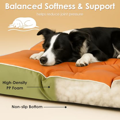 35" x 23" Waterproof Faux Leather Dog Bed for Crate, High Resilience Foam Large Dog Beds, Soft Comfy Kennel Pad with Non-Slip Bottom, Pet Beds for Medium and Large Breed, Easy to Clean