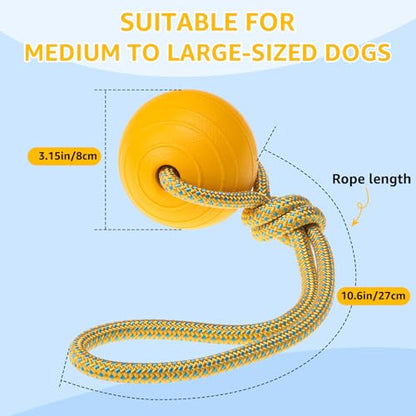 SCENEREAL Floating Dog Pool Toys - Ball on Rope Fetch and Tug-of-War Toy for Medium Large Dogs Outdoor Training, EVA Rubber Water Pet Interactive Toys for Summer Beach, Yellow - color: Yellow