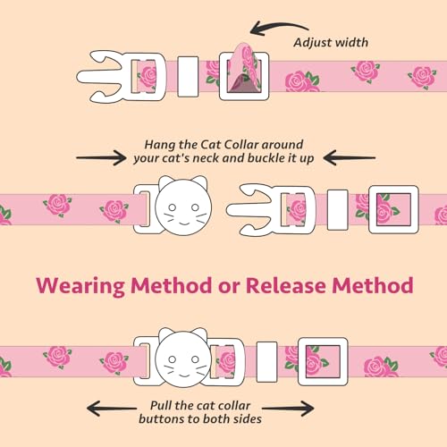 2 Pack Cotton Breakaway Cat Collar Yellow and Pink Rose Pendant Cute Kitten Cat Collar with Bell - color: Yellow Rose&Pink Rose