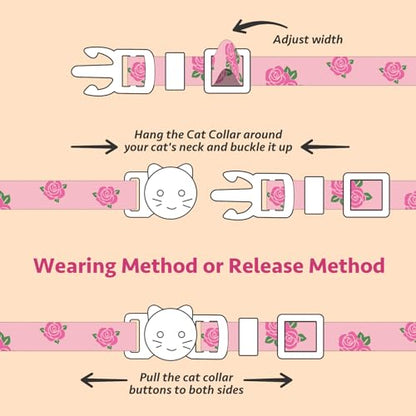 2 Pack Cotton Breakaway Cat Collar Yellow and Pink Rose Pendant Cute Kitten Cat Collar with Bell - color: Yellow Rose&Pink Rose