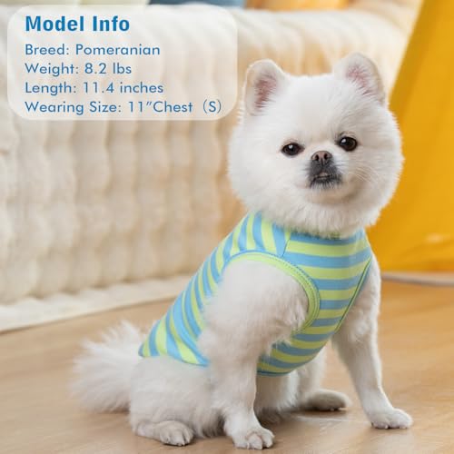 KYEESE 2Pack Dog Shirt, Soft Striped Dogs T Shirts, Lightweight Doggie Tank Top Cat Clothes, Sleeveless Dog Shirt for Small Dogs, Stretchy Pet Vest, Blue, Medium - color: 06# 2Pack (Blue+Striped), size: Medium (7-13lbs)